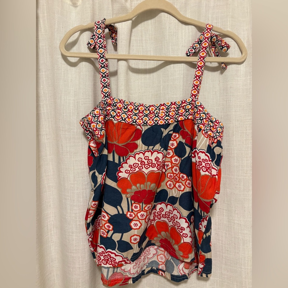 Billabong Red White Blue Orange Floral Tie Strap Tank Top size Small - Picture 3 of 5
